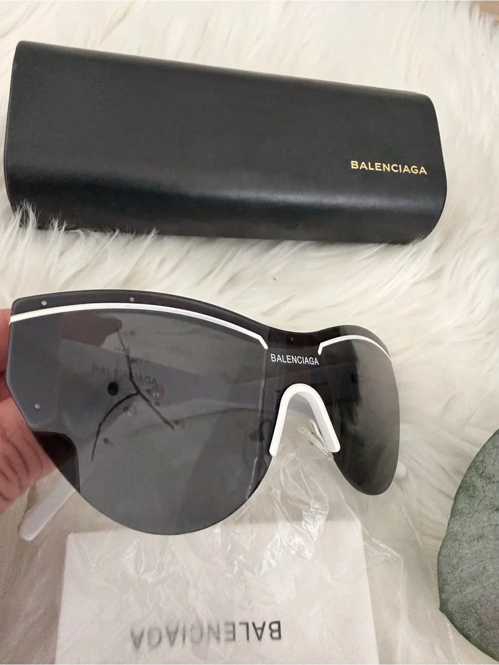 Balenciaga Shield Sunglasses in Black with White Accents